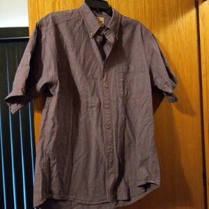 Mens Woolrich Shirt 100 % Cotton Short Sleeve Purple And Blue Size Large